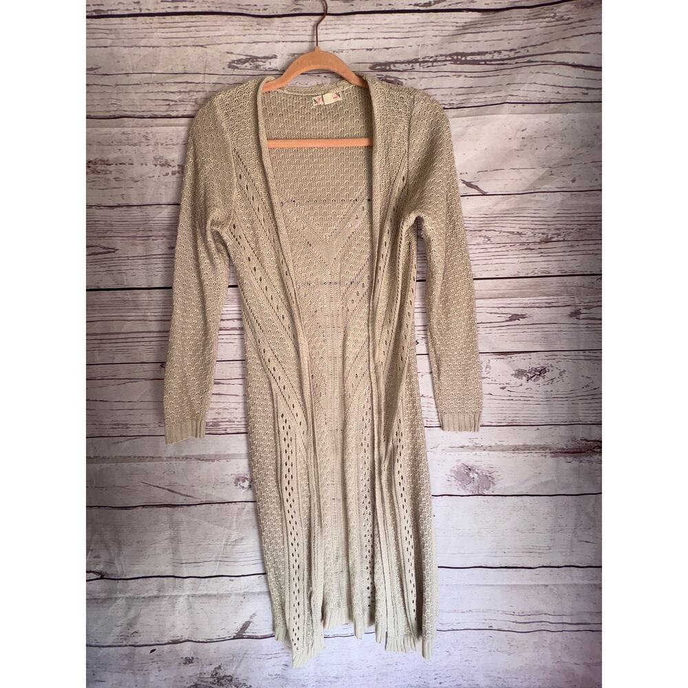 Its Our Time Long Women Tan Cardigan 100% Acrylic Sz S